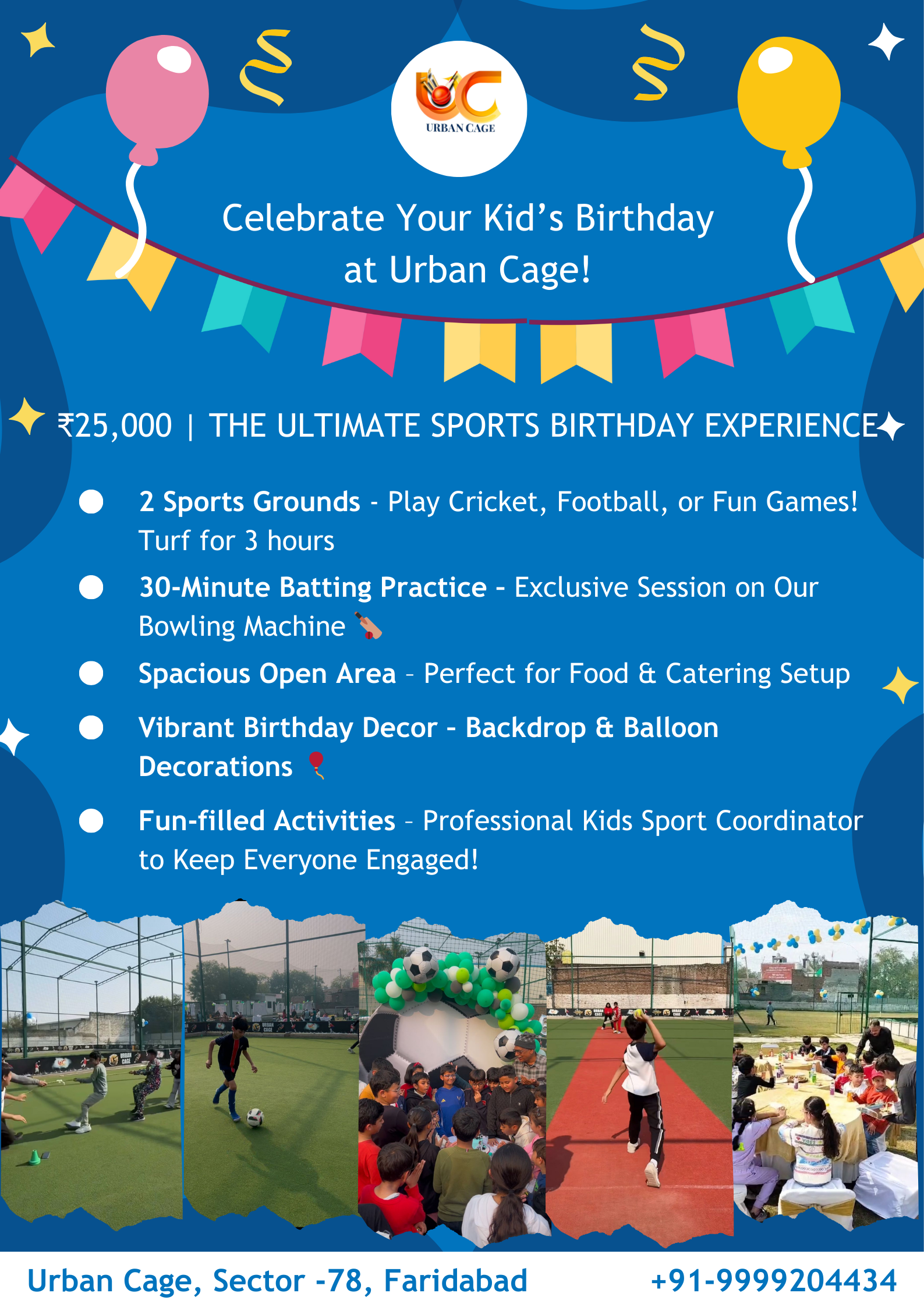 Urban Cage Birthday Party Package - Kids Cricket Party in Faridabad